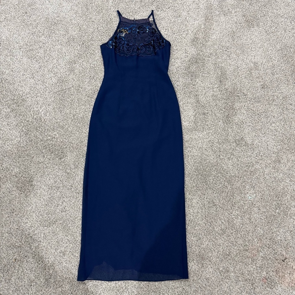 VTG Scott McClintock Blue Sequined Back Zip Sleeveless Formal Maxi Dress US 8